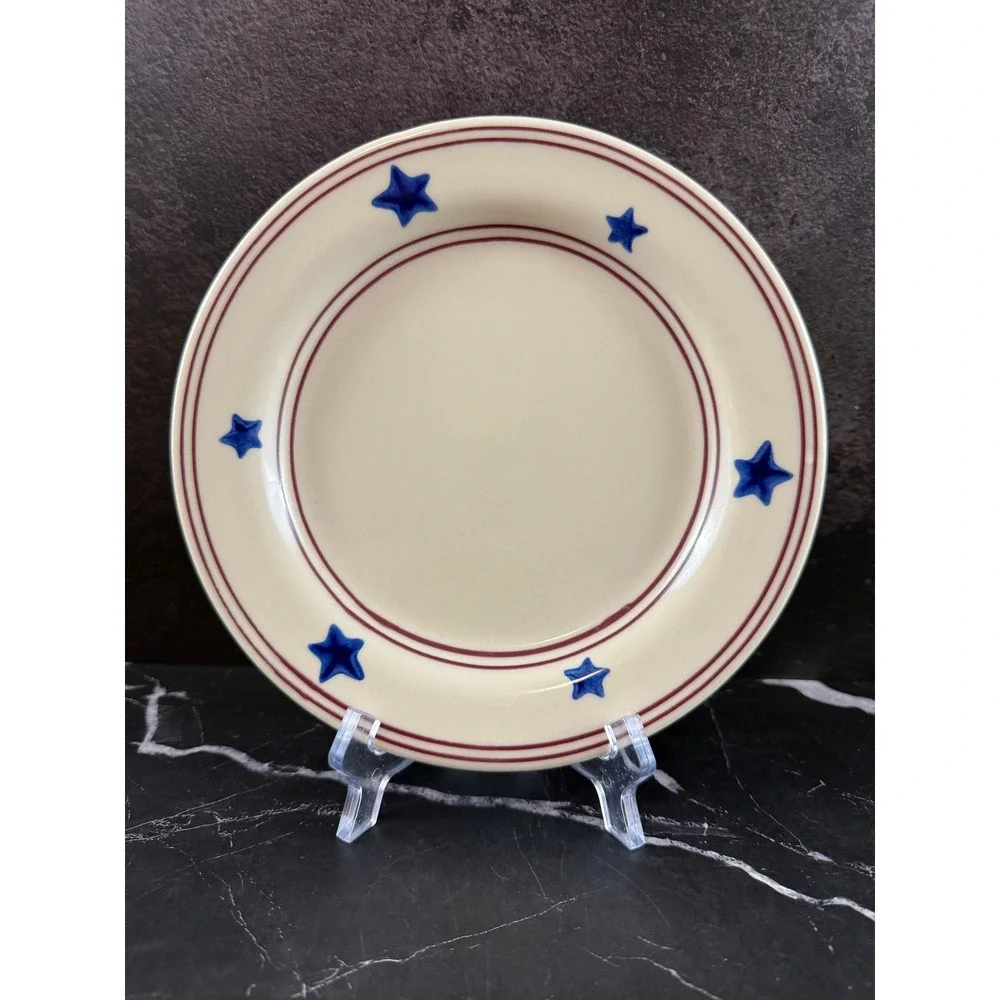 VTG Hartstone USA Texas Proud 7 7/8in Red Stripe Blue Stars Salad Plate MINT!